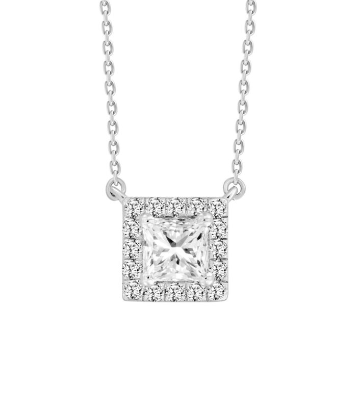 LADIES NECKLACE 1CT ROUND/PRINCESS DIAMOND 14K WHITE GOLD (CENTER STONE PRINCESS DIAMOND 3/4CT )