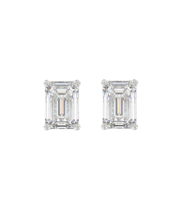 14K WHITE GOLD 2CT EMERALD DIAMOND LADIES SOLITAIRE EARRINGS