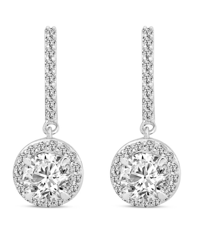 LADIES EARRINGS 2 1/2CT ROUND DIAMOND 14K WHITE GOLD (CENTER STONE ROUND DIAMOND 2CT )