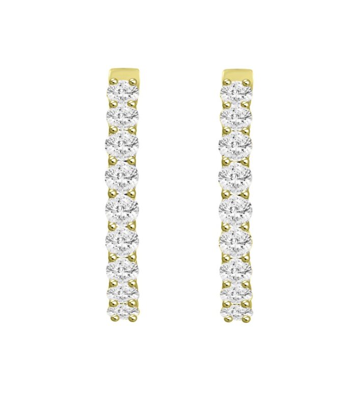 LADIES HOOP EARRINGS 5CT ROUND DIAMOND 14K YELLOW GOLD