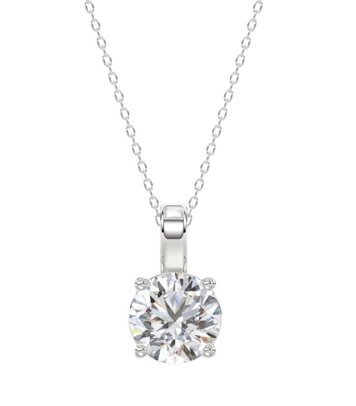 LADIES SOLITAIRE PENDANT WITH CHAIN 2CT ROUND DIAMOND 14K WHITE GOLD