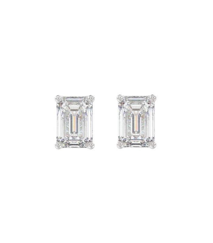 LADIES SOLITAIRE EARRINGS 1 1/2CT EMERALD DIAMOND 14K WHITE GOLD