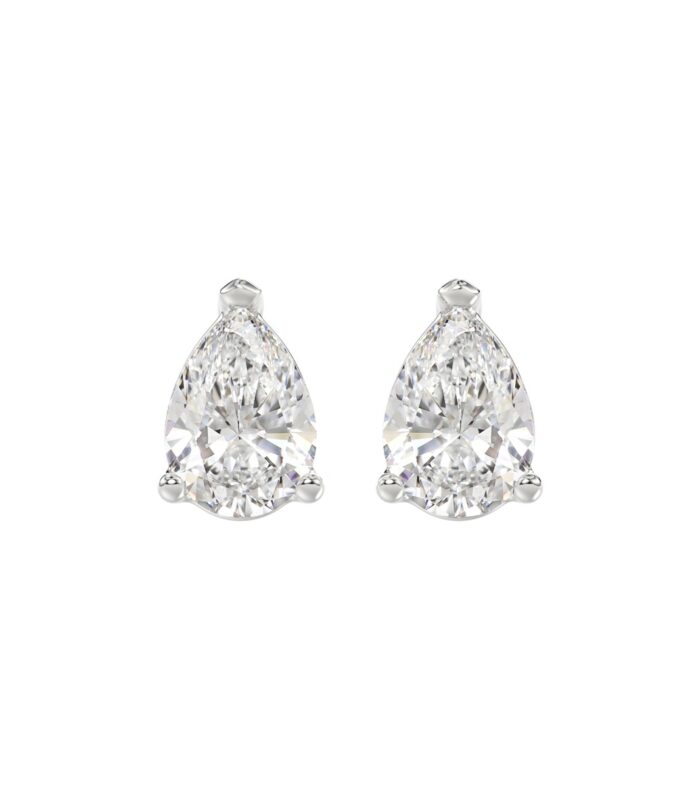 LADIES SOLITAIRE EARRINGS 3CT PEAR DIAMOND 14K WHITE GOLD