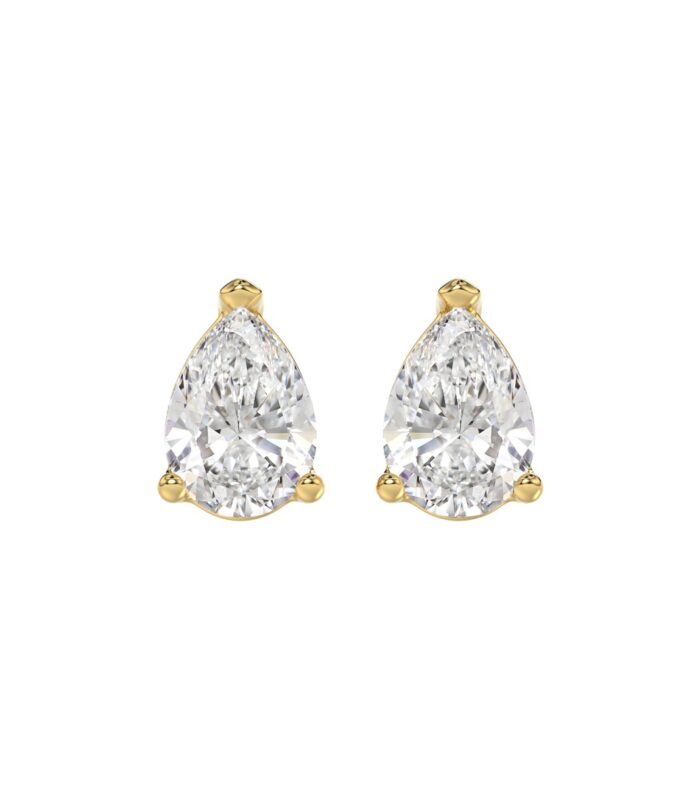 LADIES SOLITAIRE EARRINGS 3CT PEAR DIAMOND 14K YELLOW GOLD
