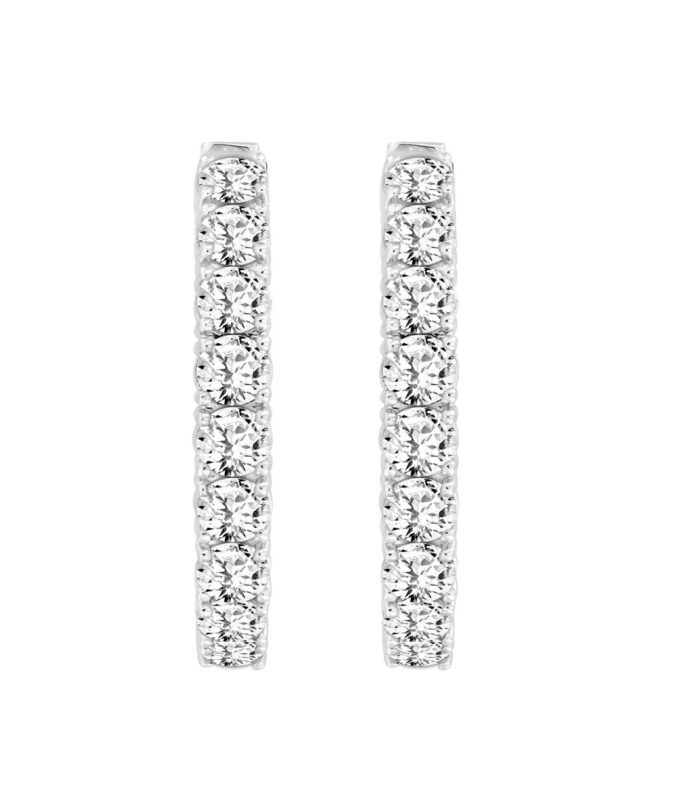 LADIES HOOP EARRINGS 11CT ROUND DIAMOND 14K WHITE GOLD