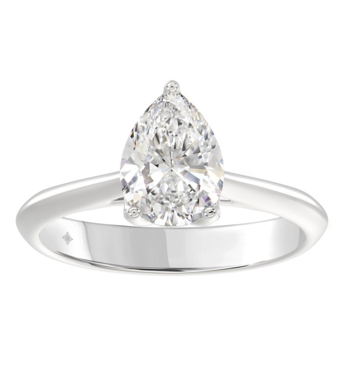 LADIES SOLITAIRE RING 2CT PEAR DIAMOND 14K WHITE GOLD