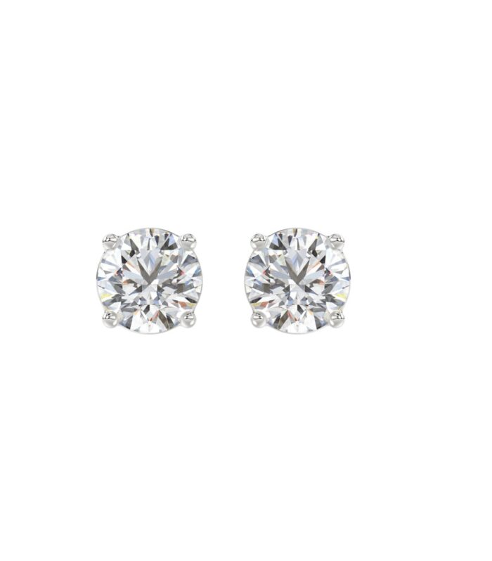 LADIES SOLITAIRE EARRINGS 2CT ROUND DIAMOND 14K WHITE GOLD