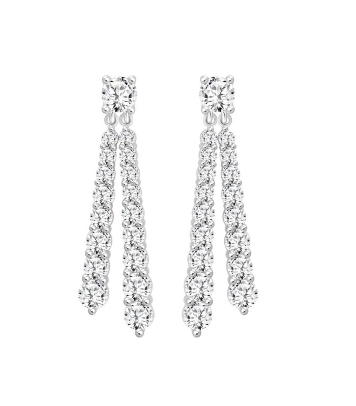 LADIES EARRINGS 3CT ROUND DIAMOND 14K WHITE GOLD
