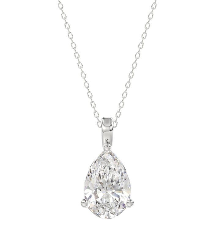 LADIES SOLITAIRE PENDANT 3CT PEAR DIAMOND 14K WHITE GOLD