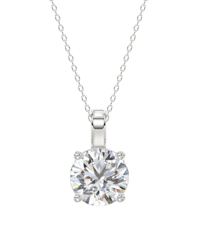 LADIES SOLITAIRE PENDANT 3CT ROUND DIAMOND 14K WHITE GOLD WITH CHAIN