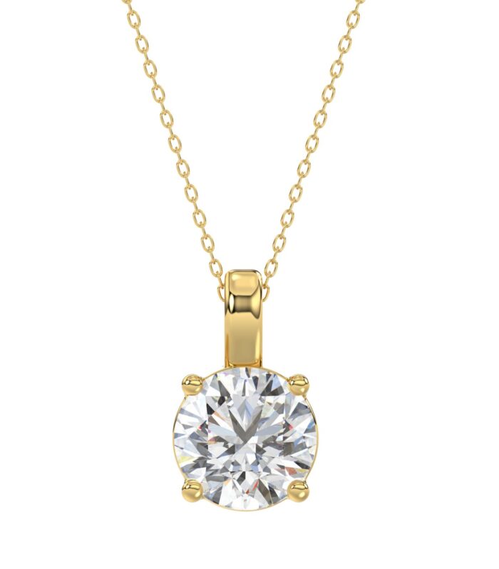 LADIES SOLITAIRE PENDANT 3CT ROUND DIAMOND 14K YELLOW GOLD WITH CHAIN