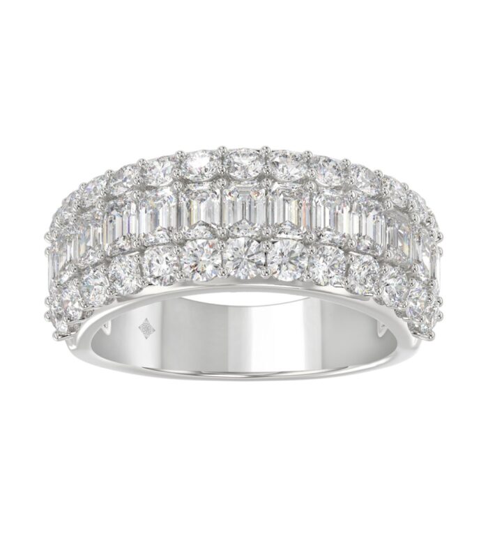 14K WHITE GOLD 2 1/2CT ROUND/EMERALD DIAMOND LADIES BAND