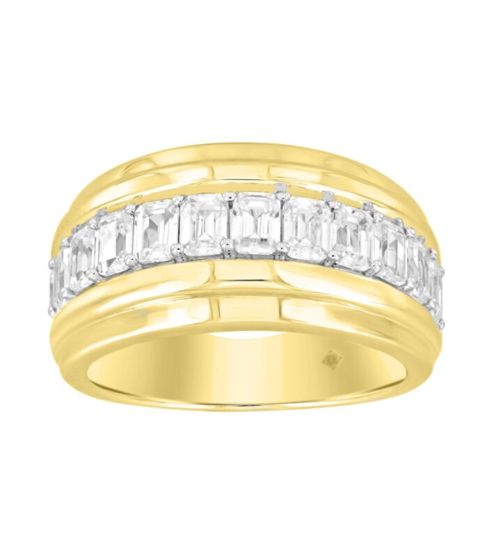 MEN'S BAND 3CT EMERALD DIAMOND 14K YELLOW GOLD