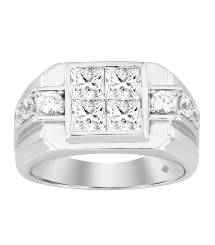MEN'S RING 2 3/4CT ROUND/PRINCESS DIAMOND 14K WHITE GOLD