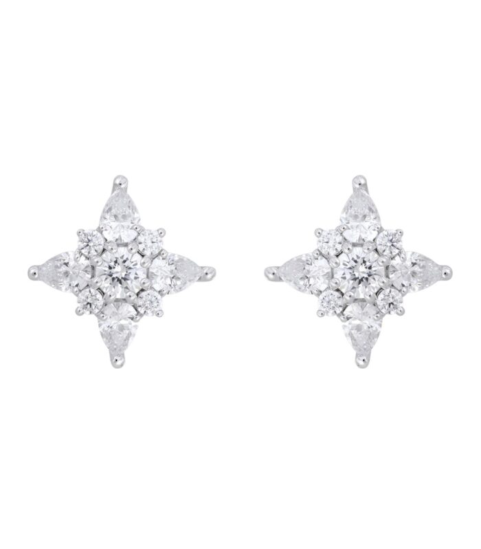 14K WHITE GOLD 1CT ROUND/PEAR DIAMOND LADIES EARRINGS