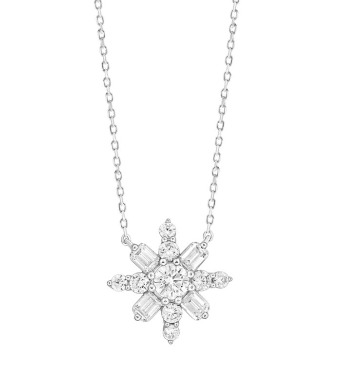 LADIES PENDANT 1 1/2CT ROUND/EMERALD DIAMOND 14K WHITE GOLD WITH CHAIN