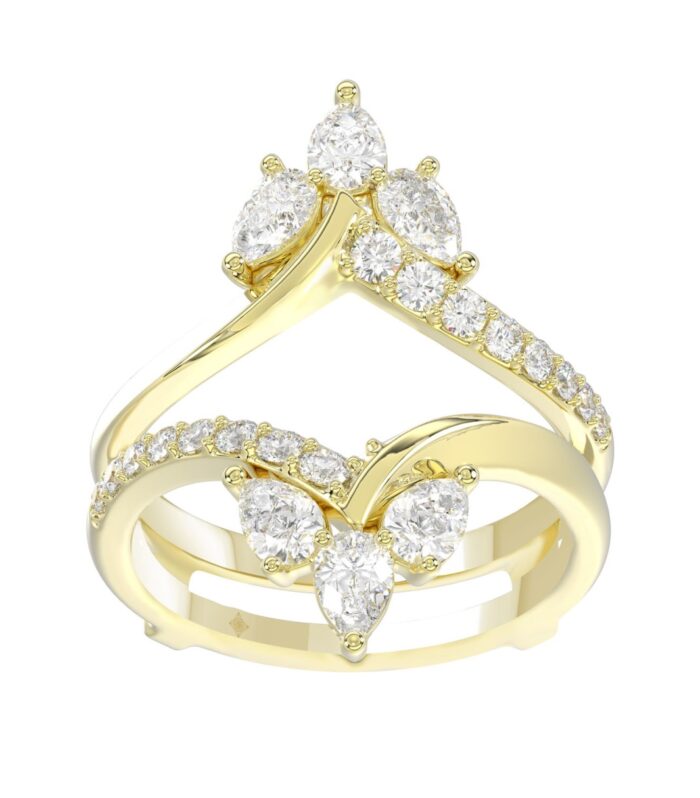 14K YELLOW GOLD 1 1/4CT ROUND/PEAR DIAMOND LADIES WRAP RING