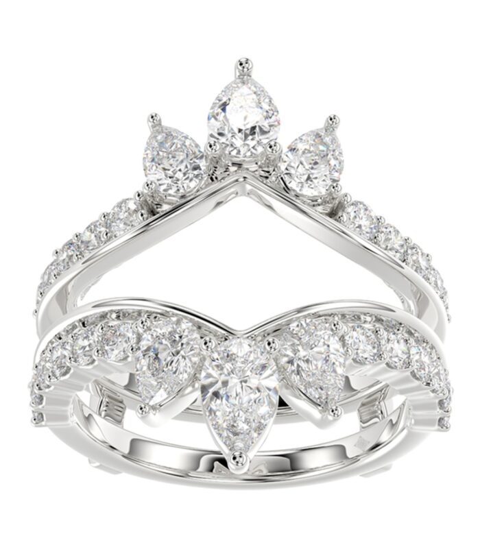 LADIES ENHANCERS RING 1 3/4CT ROUND/PEAR/DIAMOND 14K WHITE GOLD