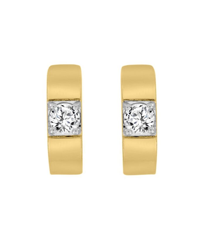LADIES HOOPS EARRINGS 1/2CT ROUND DIAMOND 14K YELLOW GOLD