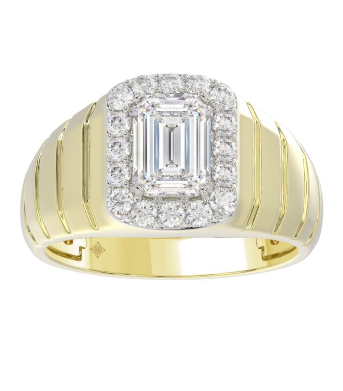 MEN'S RING 2 1/2CT ROUND/EMERALD DIAMOND 14K YELLOW GOLD