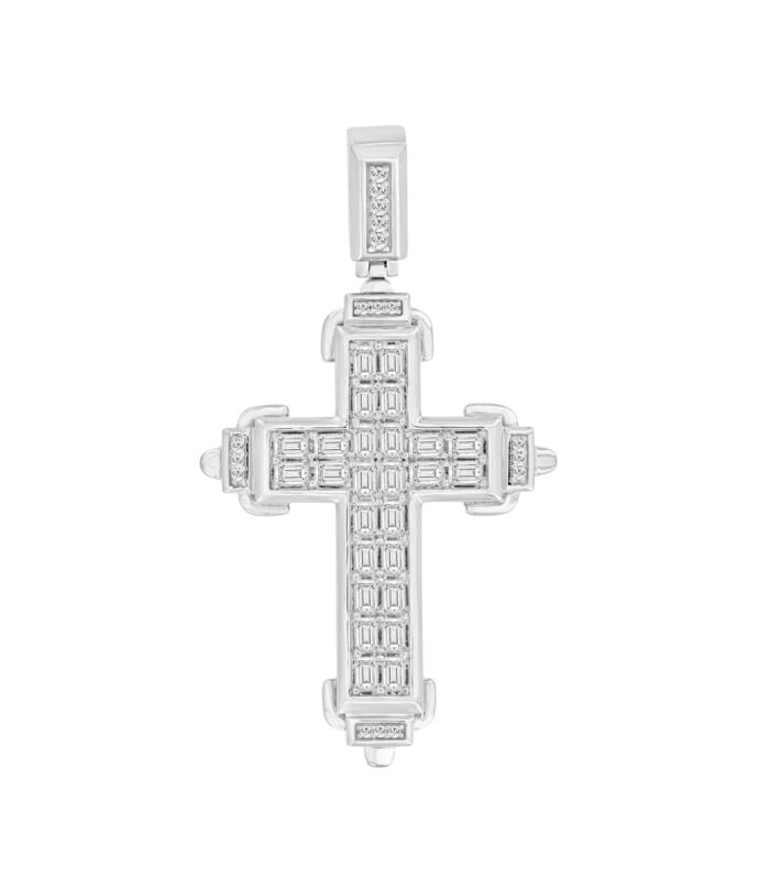 MEN'S CHARM PENDANT 3CT ROUND/EMERALD DIAMOND 14K WHITE GOLD