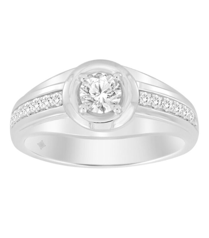 14K WHITE GOLD 3/4CT ROUND DIAMOND MEN'S RING