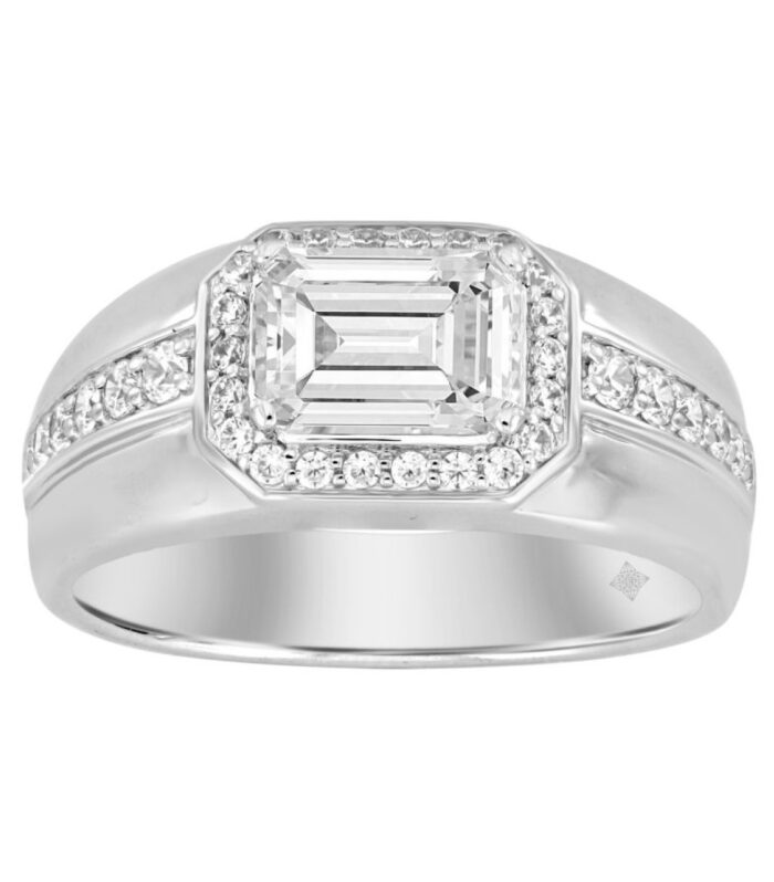 MEN'S RING 2 1/2CT ROUND/EMERALD DIAMOND 14K WHITE GOLD (CENTER STONE EMERALD DIAMOND 2CT )