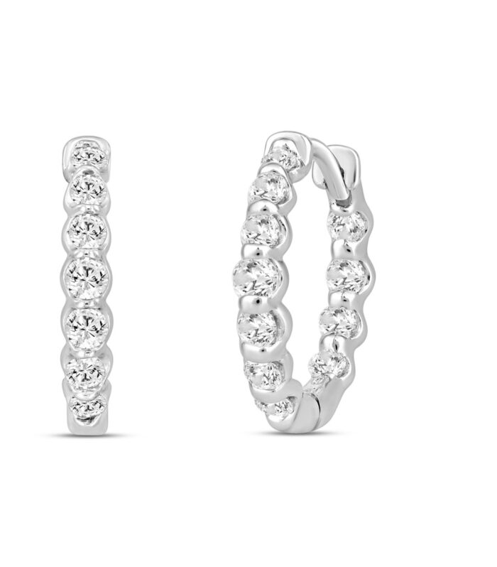 LADIES HOOPS EARRINGS 3/4CT ROUND DIAMOND 14K WHITE GOLD