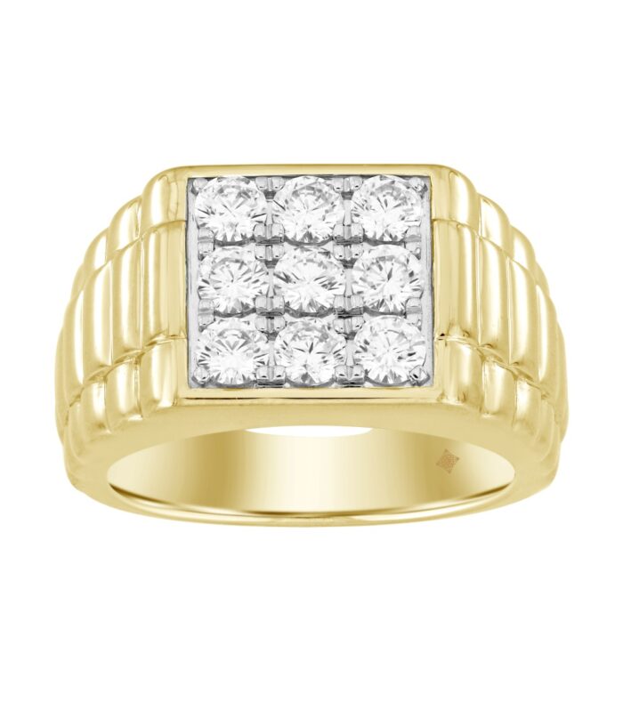 MEN'S RING 1 1/2CT ROUND DIAMOND 14K YELLOW GOLD
