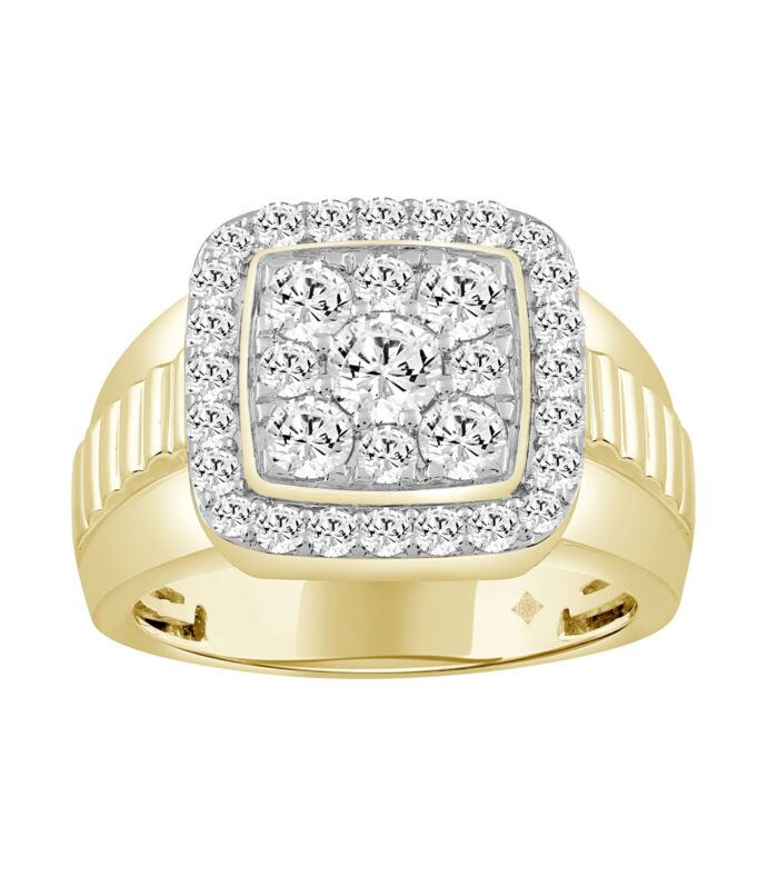 MEN'S RING 1 3/4CT ROUND DIAMOND 10K YELLOW GOLD