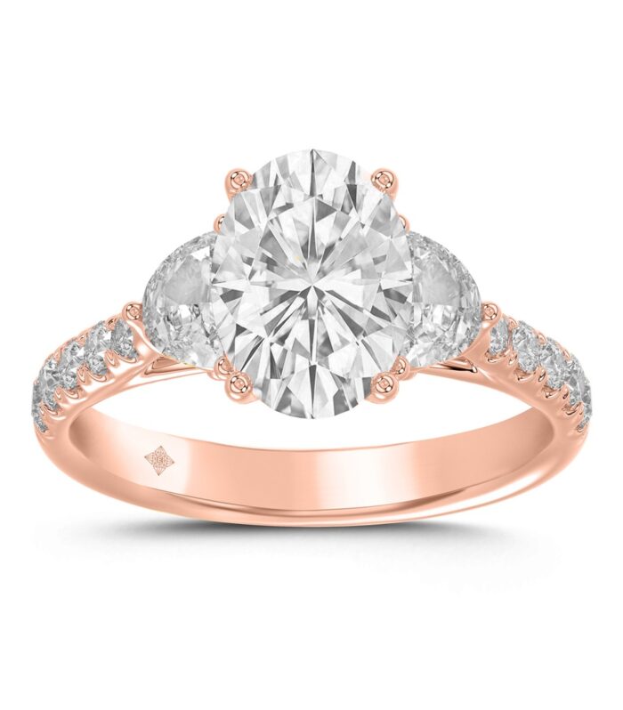 14K ROSE GOLD 1.00CT ROUND/OVAL/HALF MOON DIAMOND LADIES RING (CENTER STONE OVAL DIAMOND 2CT)