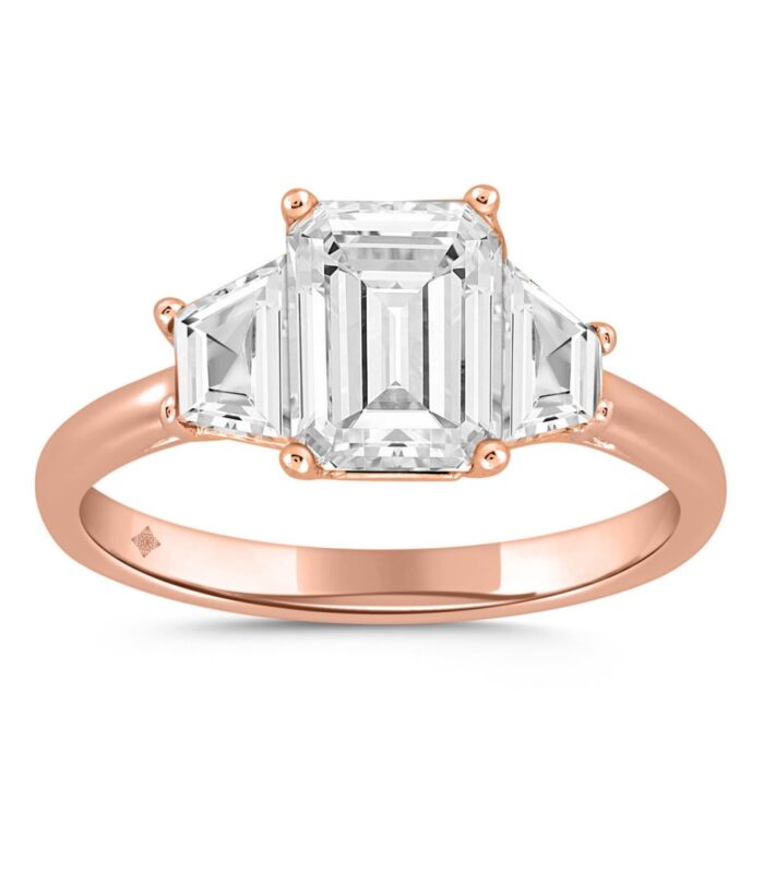 14K ROSE GOLD 3/4CT ROUND/TRAPEZOID DIAMOND LADIES RING (CENTER STONE EMERALD DIAMOND 2CT)