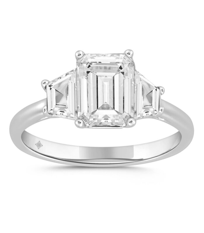 LADIES RING 2 3/4CT ROUND/TRAPEZOID/EMERALD DIAMOND 14K WHITE GOLD
