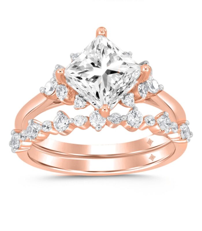 LADIES BRIDAL SET 2 1/2CT ROUND DIAMOND 14K ROSE GOLD (CENTER STONE PRINCESS DIAMOND 2CT)