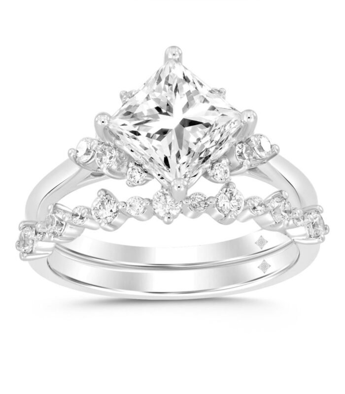 LADIES BRIDAL SET 2 1/2CT ROUND DIAMOND 14K WHITE GOLD (CENTER STONE PRINCESS DIAMOND 2CT )