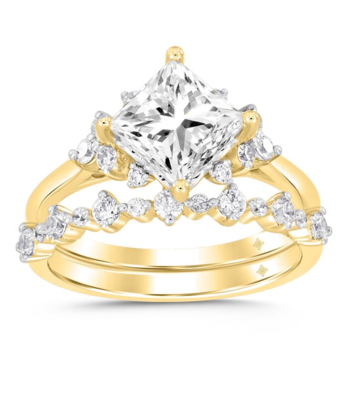 LADIES BRIDAL SET 2 1/2CT ROUND DIAMOND 14K YELLOW GOLD (CENTER STONE PRINCESS DIAMOND 2CT )