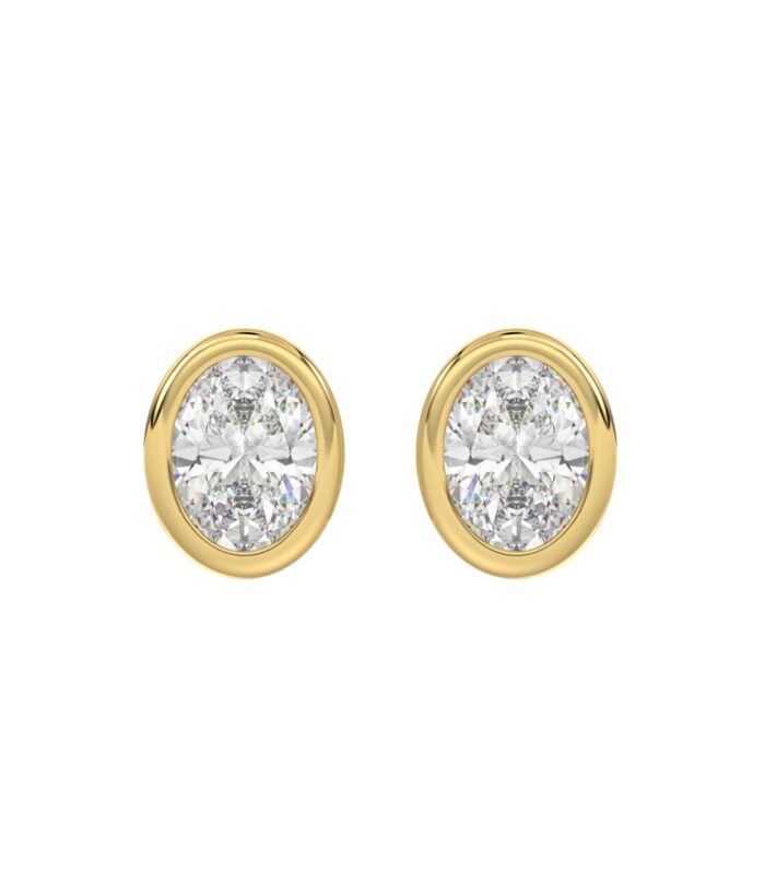 LADIES SOLITAIRE EARRINGS 3CT OVAL DIAMOND 14K YELLOW GOLD