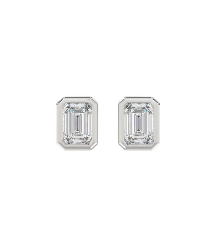 LADIES SOLITAIRE EARRINGS 2CT EMERALD DIAMOND 14K WHITE GOLD