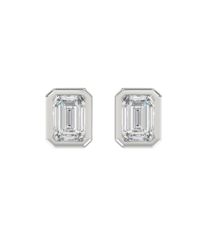 LADIES SOLITAIRE EARRINGS 3CT EMERALD DIAMOND 14K WHITE GOLD