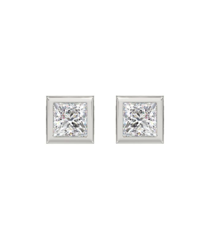 LADIES SOLITAIRE EARRINGS 2CT PRINCESS DIAMOND 14K WHITE GOLD