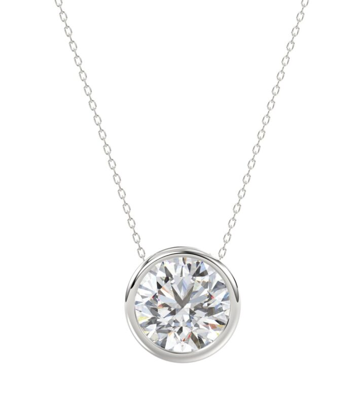 LADIES SOLITAIRE PENDANT 2CT ROUND DIAMOND 14K WHITE GOLD
