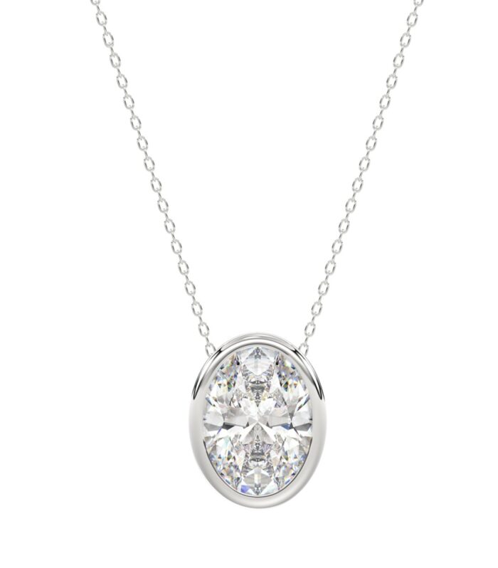 LADIES SOLITAIRE PENDANT 3CT OVAL DIAMOND 14K WHITE GOLD