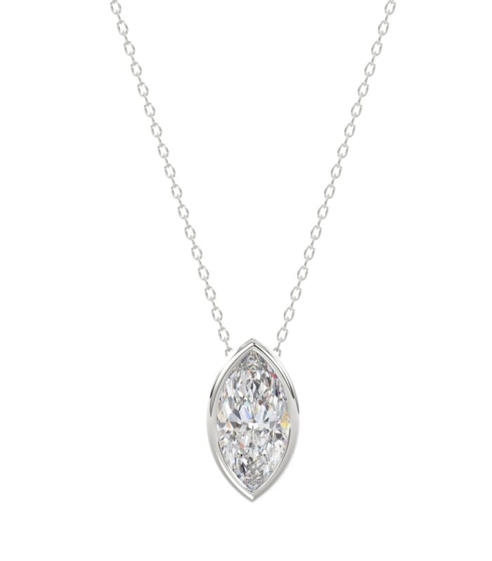 LADIES SOLITAIRE PENDANT 1CT MARQUISE DIAMOND 14K WHITE GOLD WITH CHAIN