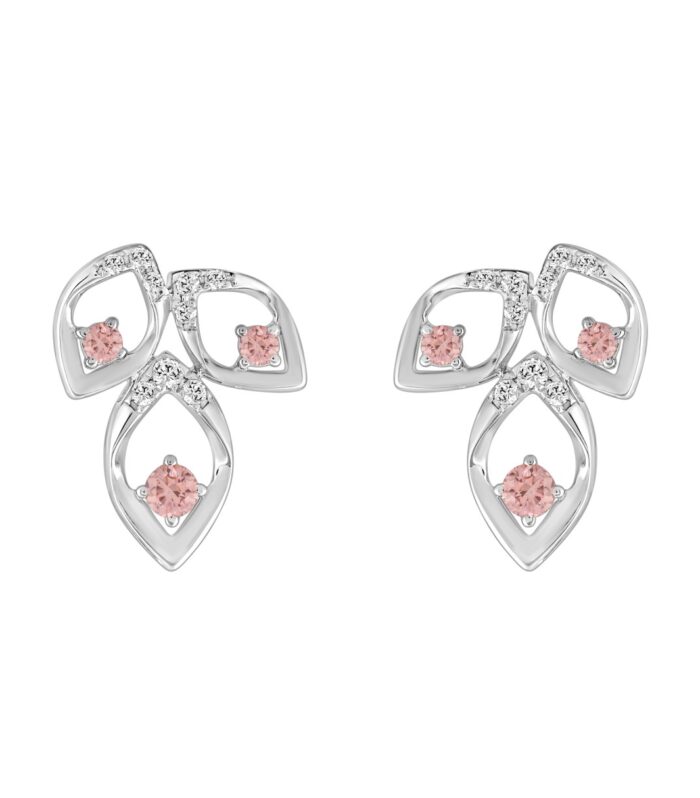 ETERNAL BLUSH COLLECTION LADIES EARRINGS 1/2CT ROUND DIAMOND 14K WHITE GOLD (CENTER STONE PINK ROUND DIAMOND 1/3CT)