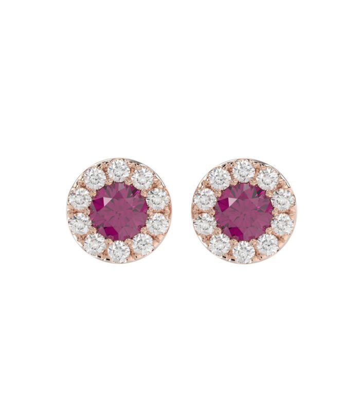 LADIES EARRINGS 5/8CT ROUND/RUBY DIAMOND 14K ROSE GOLD (CENTER STONE RUBY DIAMOND 3/4CT)