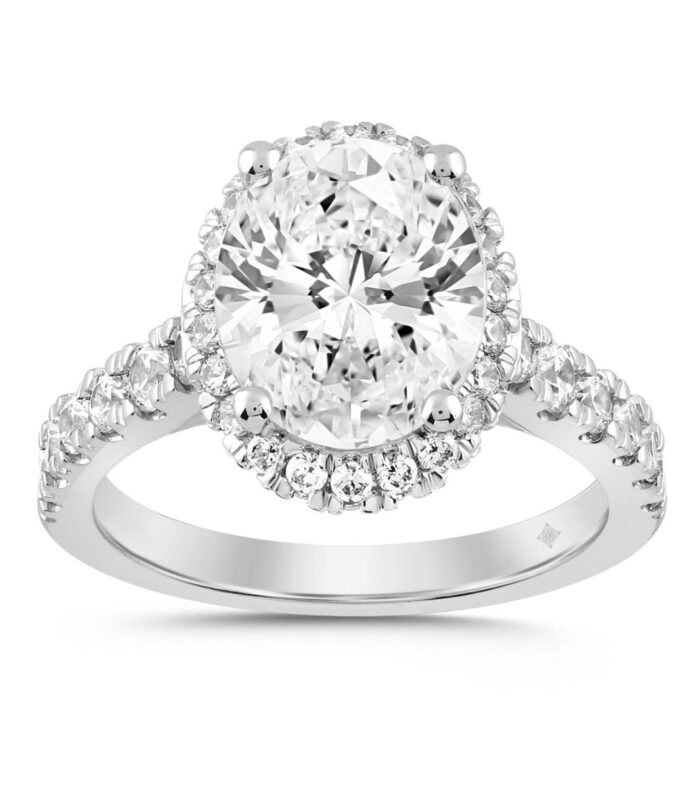 LADIES RING 4CT ROUND/OVAL DIAMOND 14K WHITE GOLD (CENTER STONE OVAL DIAMOND 3CT )