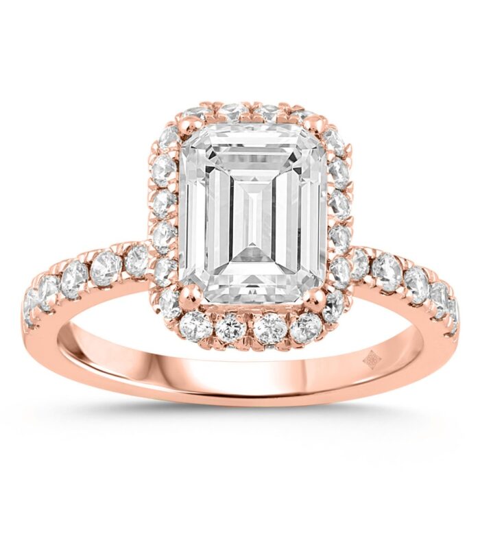 LADIES RING 4.00CT ROUND/EMERALD DIAMOND 14K ROSE GOLD (CENTER STONE EMERALD DIAMOND 3.00CT)