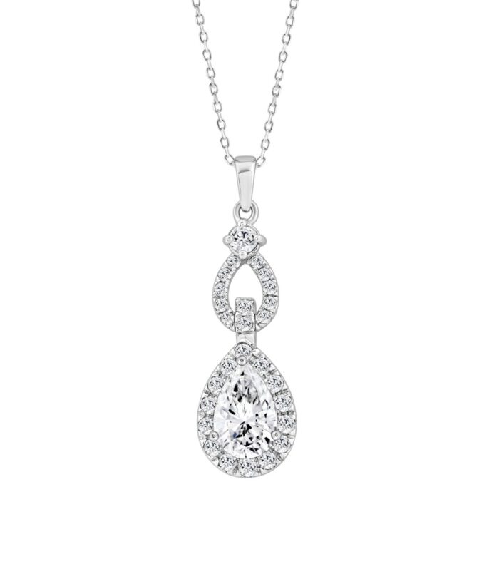 LADIES PENDANT 1 1/2CT ROUND/PEAR DIAMOND 14K WHITE GOLD