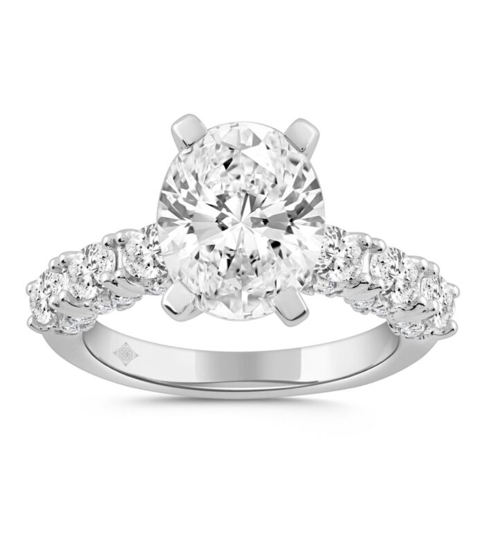 LADIES RING 4 1/2CT ROUND/OVAL DIAMOND 14K WHITE GOLD (CENTER STONE OVAL DIAMOND 3.00CT)