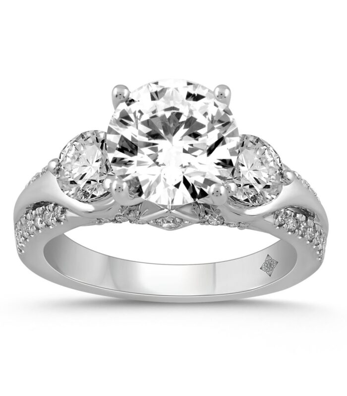 LADIES RING 3 1/3CT ROUND DIAMOND 14K WHITE GOLD (CENTER STONE ROUND DIAMOND 2CT )